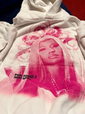 Nicki Minaj White Hoodie with Black Logo and Hot Pink Photo
